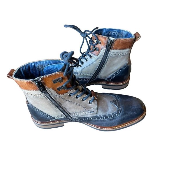 Bugatti Boots Marcello Brogue Mens Shoes Boots 42 NWOT Bew Gray Black Leather - Picture 2 of 10